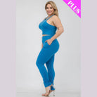 Plus Size Crop Tank Top & Ruched Pants Set - VacationGrabs