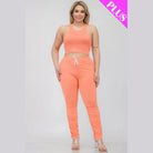 Plus Size Crop Tank Top & Ruched Pants Set - VacationGrabs