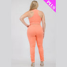 Plus Size Crop Tank Top & Ruched Pants Set - VacationGrabs