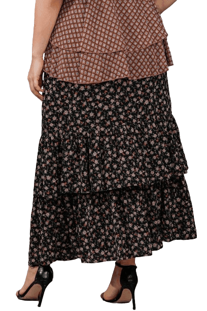 Trendsi Plus Size Floral Maxi Skirt in Black with Ruffled Layers for Stylish Comfort