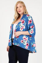 Plus Size Floral Short Sleeve Cardigan - VacationGrabs