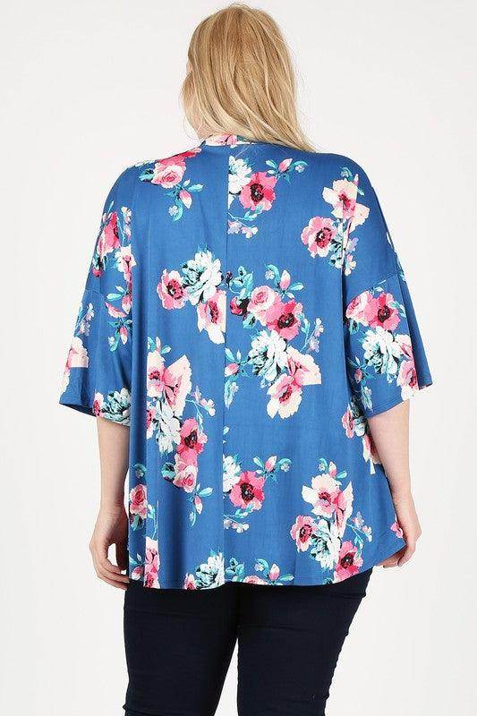 Plus Size Floral Short Sleeve Cardigan - VacationGrabs