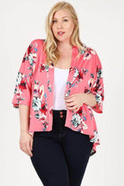 Plus Size Floral Short Sleeve Cardigan - VacationGrabs