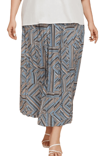 Trendsi plus size geometric skirt in blue and brown with stylish pattern for trendy women
