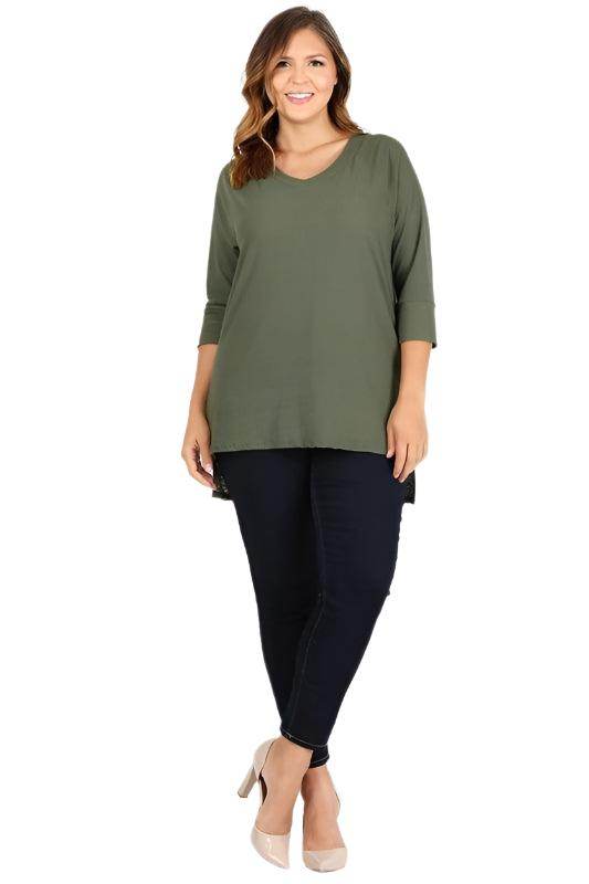 Plus Size Knit V-Neck Hi-Low Top - VacationGrabs