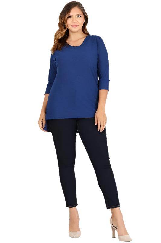 Plus Size Knit V-Neck Hi-Low Top - VacationGrabs