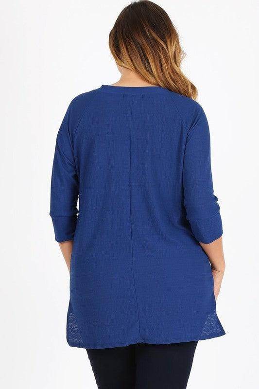 Plus Size Knit V-Neck Hi-Low Top - VacationGrabs