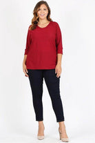 Plus Size Knit V-Neck Hi-Low Top - VacationGrabs