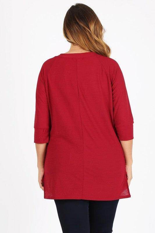 Plus Size Knit V-Neck Hi-Low Top - VacationGrabs
