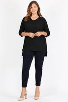 Plus Size Knit V-Neck Hi-Low Top - VacationGrabs
