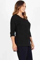 Plus Size Knit V-Neck Hi-Low Top - VacationGrabs