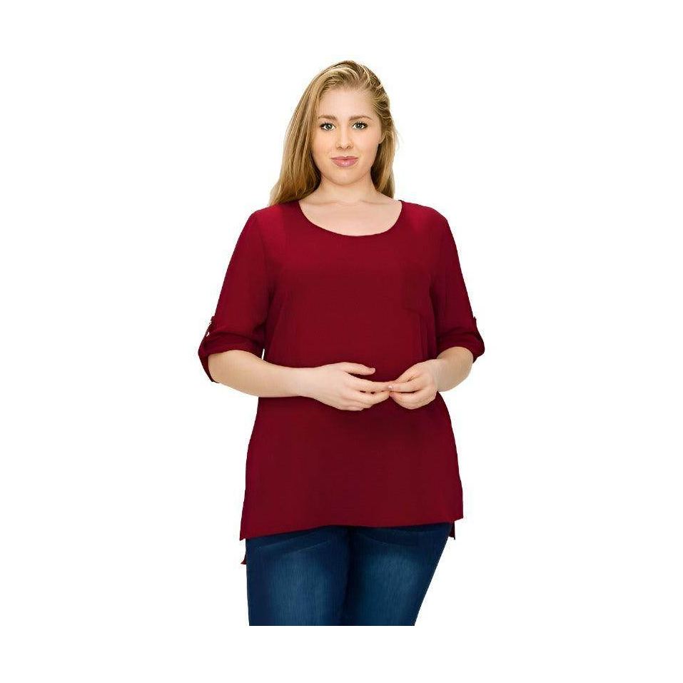Plus Size Koshibo Roll Up Sleeve Top - VacationGrabs