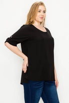 Plus Size Koshibo Roll Up Sleeve Top - VacationGrabs
