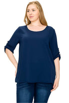 Plus Size Koshibo Roll Up Sleeve Top - VacationGrabs