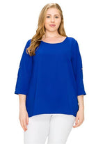 Plus Size Koshibo Roll Up Sleeve Top - VacationGrabs