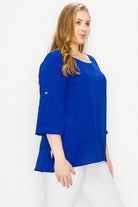 Plus Size Koshibo Roll Up Sleeve Top - VacationGrabs