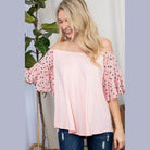 e Luna Plus Size Off Shoulder Top in Pink with Flowy Leopard Print Sleeves
