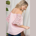 e Luna Plus Size Off Shoulder Top in Pink with Leopard Print Sleeves for Stylish Comfort