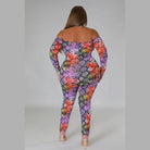 VacationGrabs plus size snake print jumpsuit with off shoulder design and colorful pattern