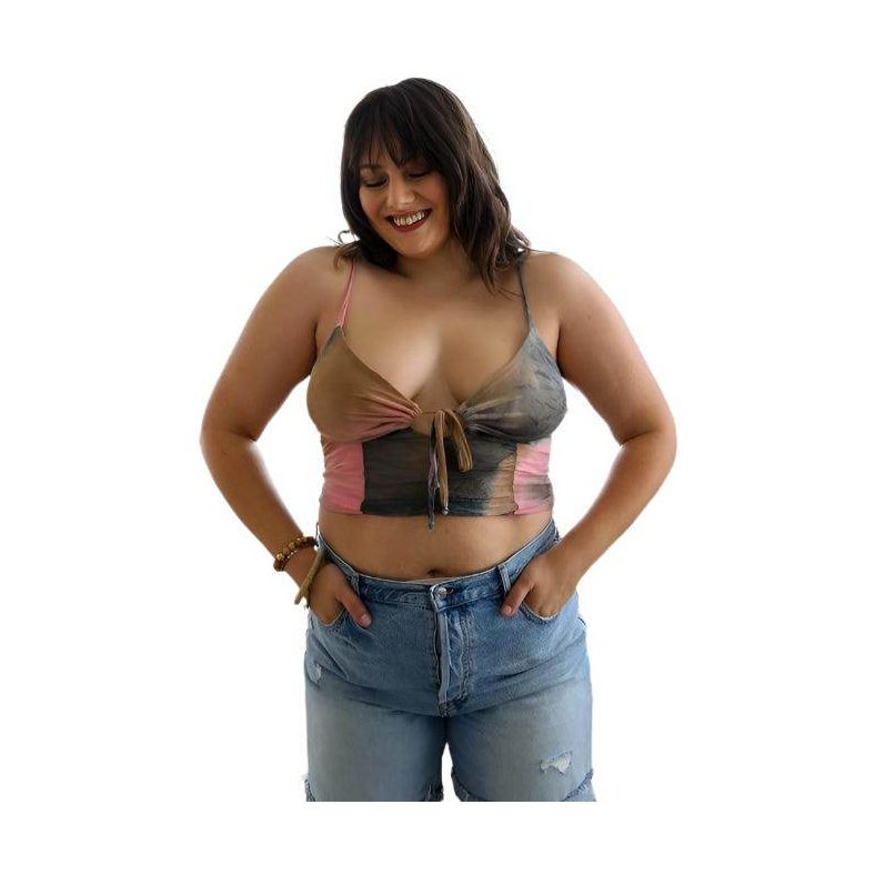 Plus Size Tie Dye Mesh Keyhole Front Brami Top - VacationGrabs