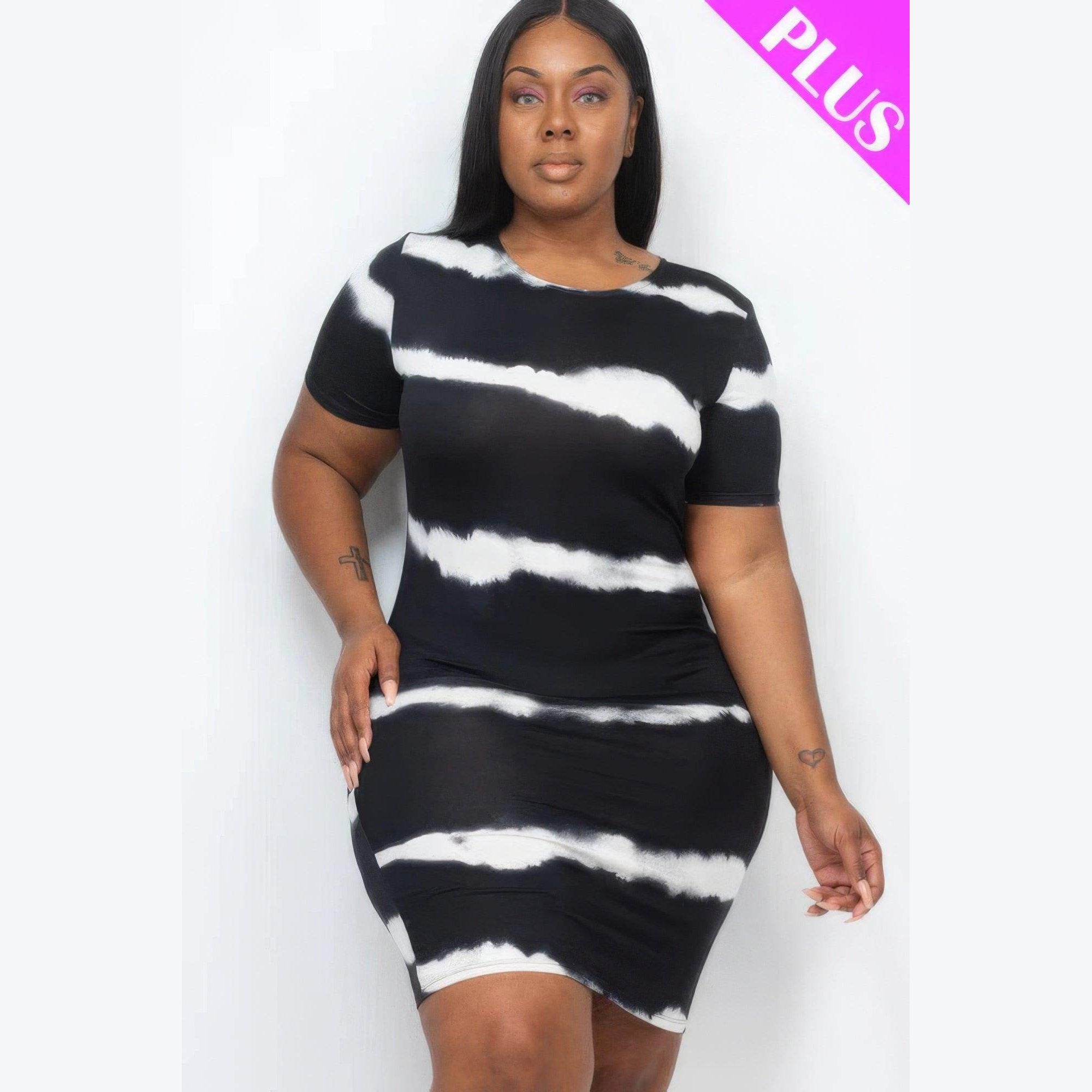 Plus Size Tie-dye Print Bodycon Dress - VacationGrabs