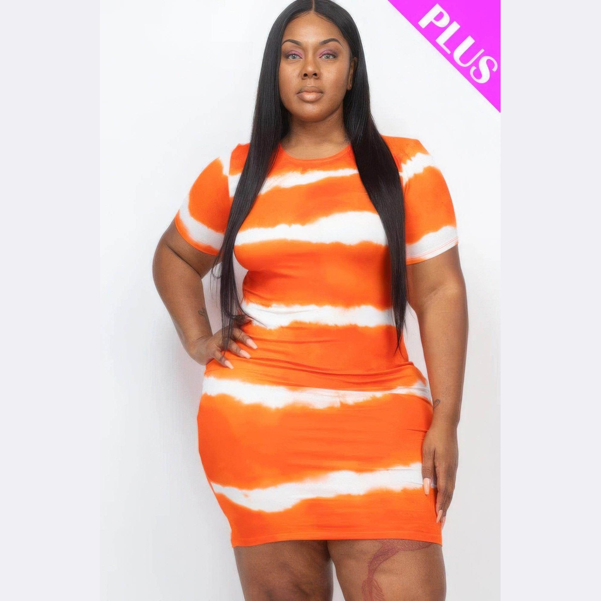 Plus Size Tie-dye Print Bodycon Dress - VacationGrabs