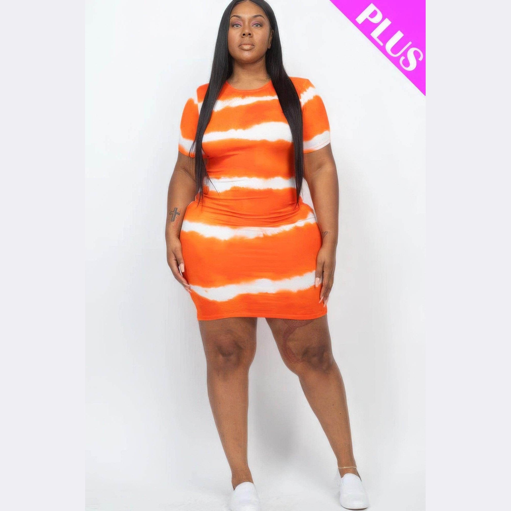 Plus Size Tie-dye Print Bodycon Dress - VacationGrabs