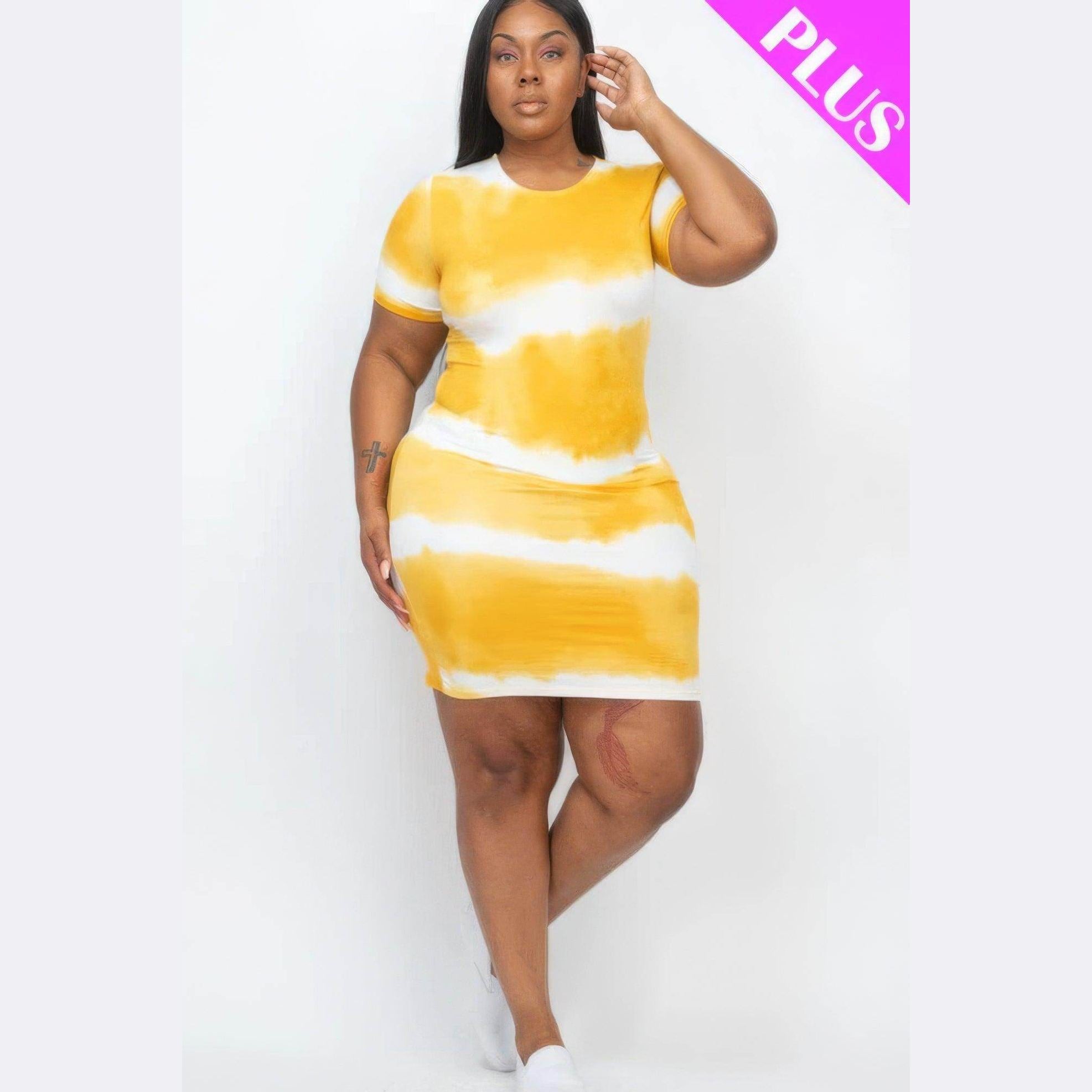 Plus Size Tie-dye Print Bodycon Dress - VacationGrabs
