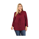 Plus Size Tie V-Neck Top - VacationGrabs