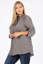 Plus Size Tie V-Neck Top - VacationGrabs