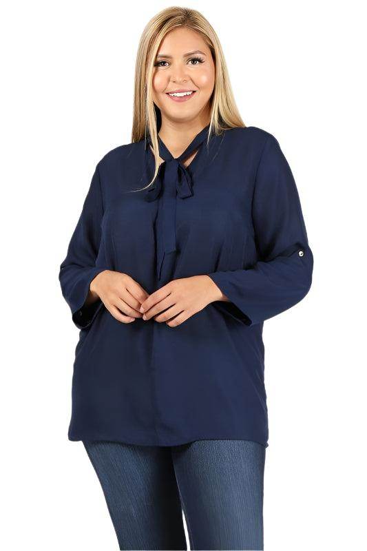 Plus Size Tie V-Neck Top - VacationGrabs