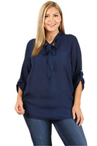 Plus Size Tie V-Neck Top - VacationGrabs