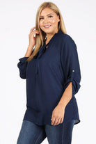 Plus Size Tie V-Neck Top - VacationGrabs