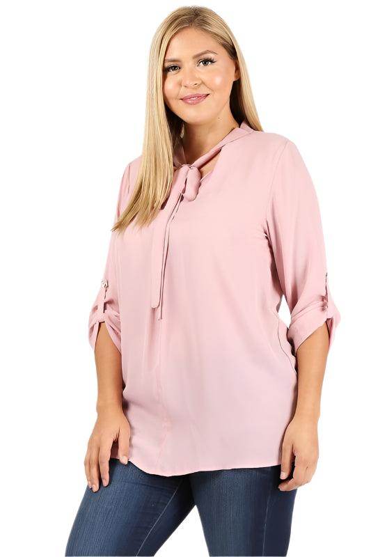 Plus Size Tie V-Neck Top - VacationGrabs