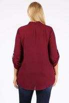 Plus Size Tie V-Neck Top - VacationGrabs
