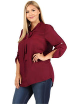Plus Size Tie V-Neck Top - VacationGrabs