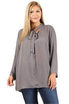 Plus Size Tie V-Neck Top - VacationGrabs