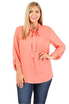 Plus Size Tie V-Neck Top - VacationGrabs