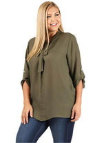 Plus Size Tie V-Neck Top - VacationGrabs