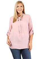 Plus Size Tie V-Neck Top - VacationGrabs