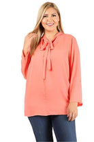 Plus Size Tie V-Neck Top - VacationGrabs