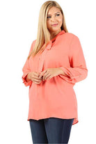 Plus Size Tie V-Neck Top - VacationGrabs