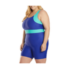 VacationGrabs plus size unitard for water aerobics in blue and teal with a comfortable fit