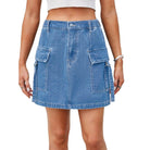 Pocketed Buttoned Denim Skirt - VacationGrabs