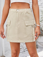 Pocketed Buttoned Denim Skirt - VacationGrabs
