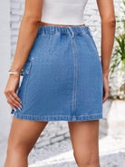 Pocketed Buttoned Denim Skirt - VacationGrabs