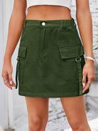 Pocketed Buttoned Denim Skirt - VacationGrabs