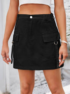 Pocketed Buttoned Denim Skirt - VacationGrabs