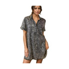 Pocketed Collared Neck Short Sleeve Denim Dress - VacationGrabs