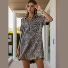 Pocketed Collared Neck Short Sleeve Denim Dress - VacationGrabs